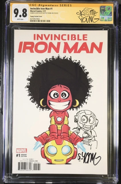 Invincible Iron Man #1 Skottie Young Cgc Ss 9.8 Riri Williams Full Sketch Nm