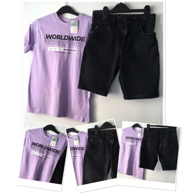 River Island Boys Black Wash Denim Shorts Used & New Tags Prk Top 9-10 Years