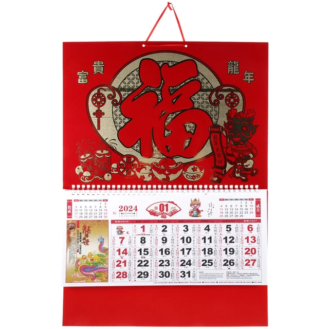 CALENDARS 2024 WALL Hanging 2024 Calendar Chinoiserie Decor Fu