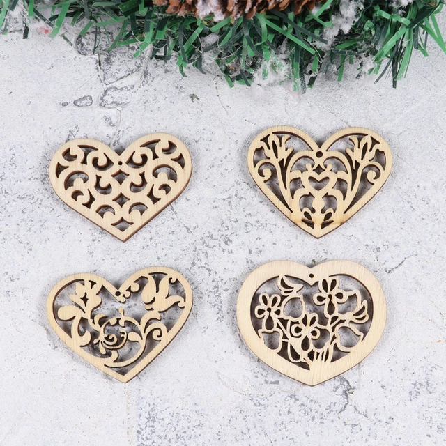 20 piezas de madera de corazón discos de madera pretaladrados inacabados para