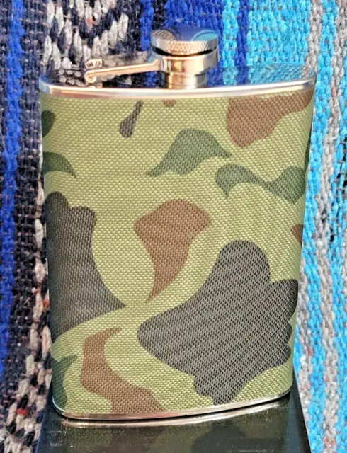 Silver Flask with Camouflage Wrap- 8 OUNCE - FREE SHIPPING