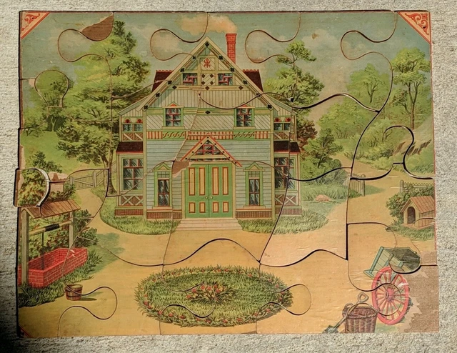 Vintage Antique Wooden Jigsaw Puzzle Farmhouse Country Theme