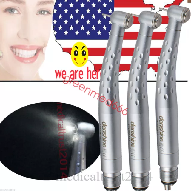 denshine 3pcs PUSH TYPE Fiber Optic LED  Dental High Speed Handpiece Push 4 HOLE