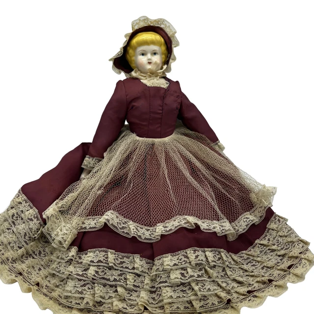 Antique China Head Doll Blonde Hair Blue Eyes original Dress Lace 15" GM 75