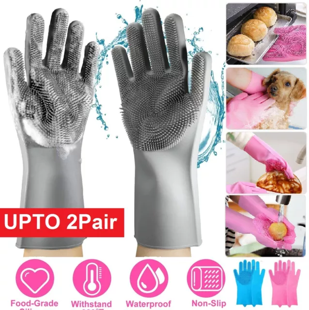 Magic Silicone Rubber Dish Washing Gloves Kitchen Scrubber Cleaning Sponge Tool