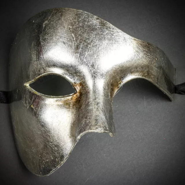 Silver Glossy Phantom of the Opera Masquerade Mask Men Women Venetian Mardi Gras