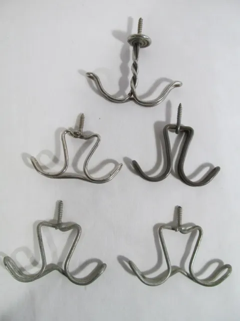 Mixed Lot 5 Vintage Original Twisted Wire Double Under Shelf Coat Clothes Hooks