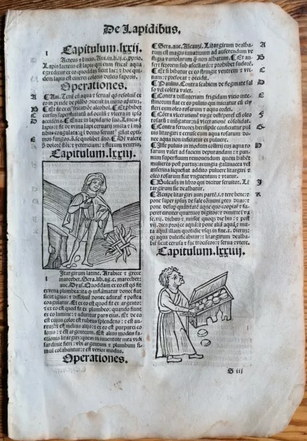 Original Post Inkunabel-Blatt Hortus Sanitatis Mineralien (D) Venedig 1511