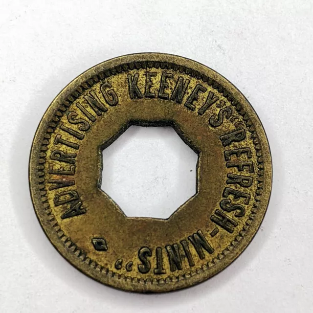 Vtg Advertising Keeney Refresh Mints Token Brass 5c Cent Coin Candy 6C