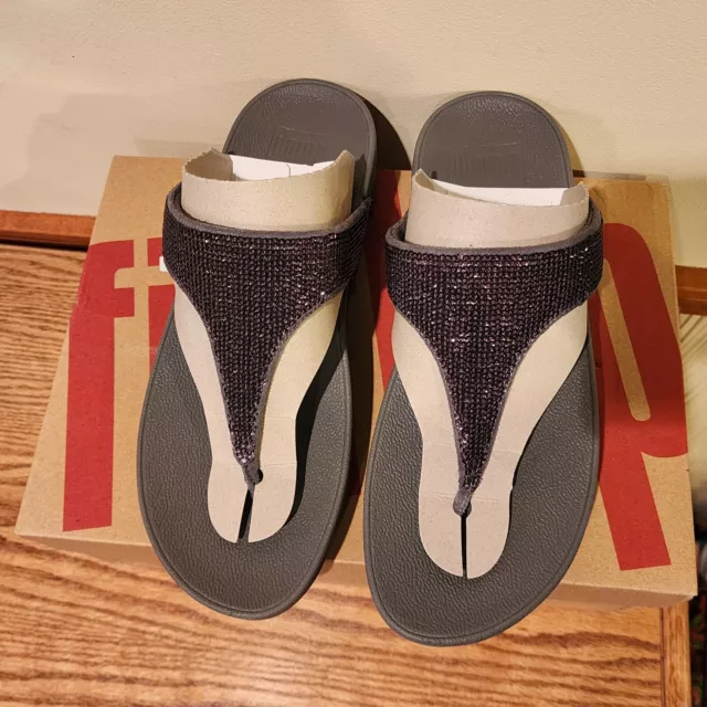 NIB Women FitFlop Electra Micro Toe-Post Pewter Size 8 Sandal Thong Flipflop