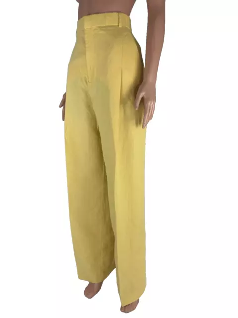 ZARA XS New Woman High Waist Printed Linen Blend Trousers Pant