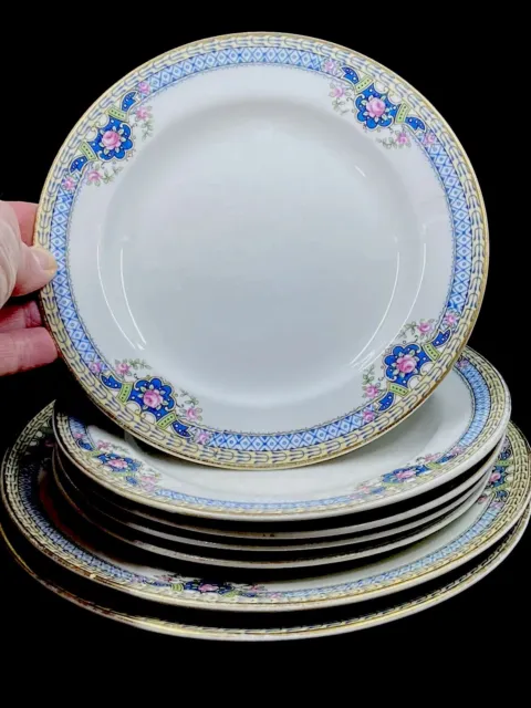 Vintage Carrollton H China 7 Pieces Salad & Dessert Plates Roses Gold Trim 1928