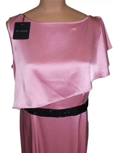 NWT ST. JOHN Knits Rosa Pink Liquid Satin Crystal Waist Gown Dress sz 12 $1695 3