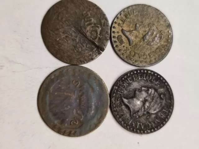 4 pièces de monnaie françaises 1 centime Dupré et 10 Cent. Napoléon 1er 2