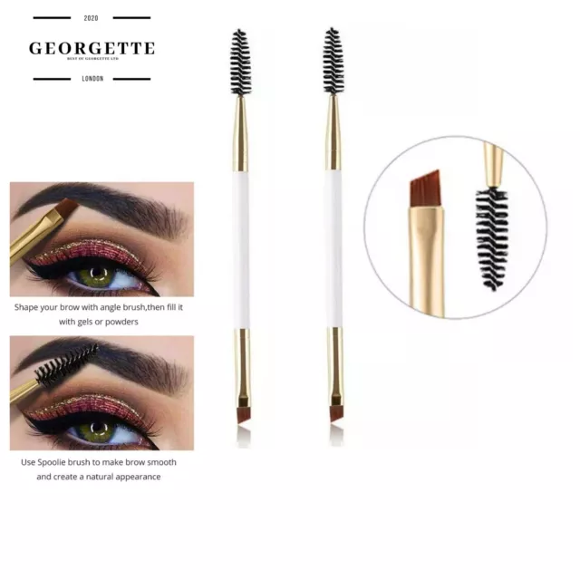 2 Pack Duo Eyebrow Brush by GEORGETTE - Premium Angled EyeBrow Brush and Spoolie