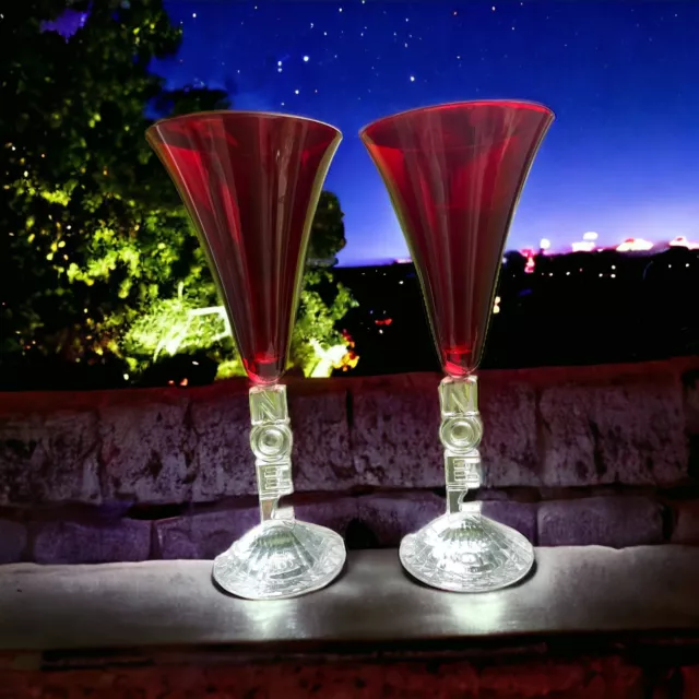 Vaso de Vino de Navidad Rubí Rojo Navidad Tallo Deletreado Copas Cristal DArgues Francia 2