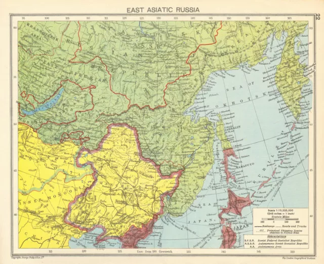 SECOND WORLD WAR. Russia & Japanese-occupied Manchuria. China 1942 old map