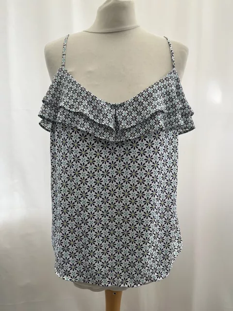 Tu Tank Top Size 12 Sleeveless White Floral Polyester Chiffon Lightweight Womens