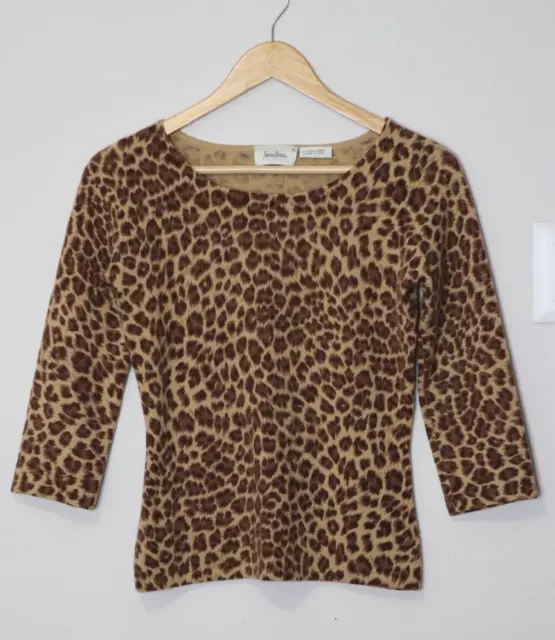 Vintage Neiman Marcus Leopard Print Cashmere 3/4 Sleeve Scoop Neck Sweater Sz M?