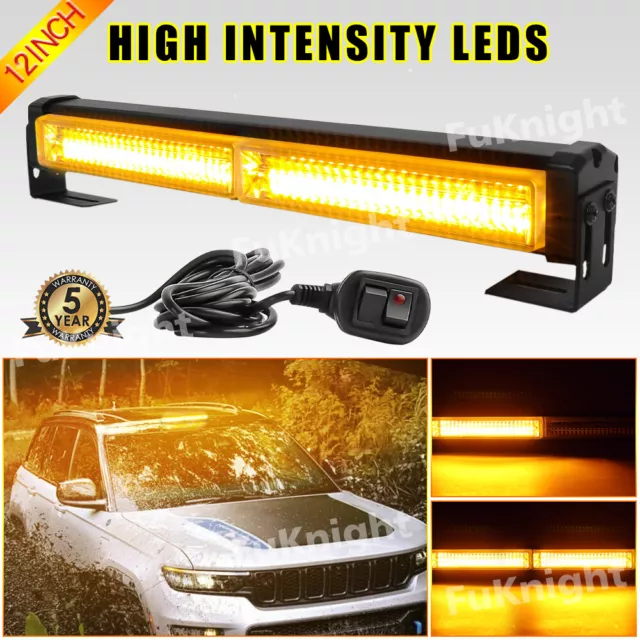 12"inch LED Emergency Strobe Light Bar Warning Rooftop Traffic Advisor Amber 14"