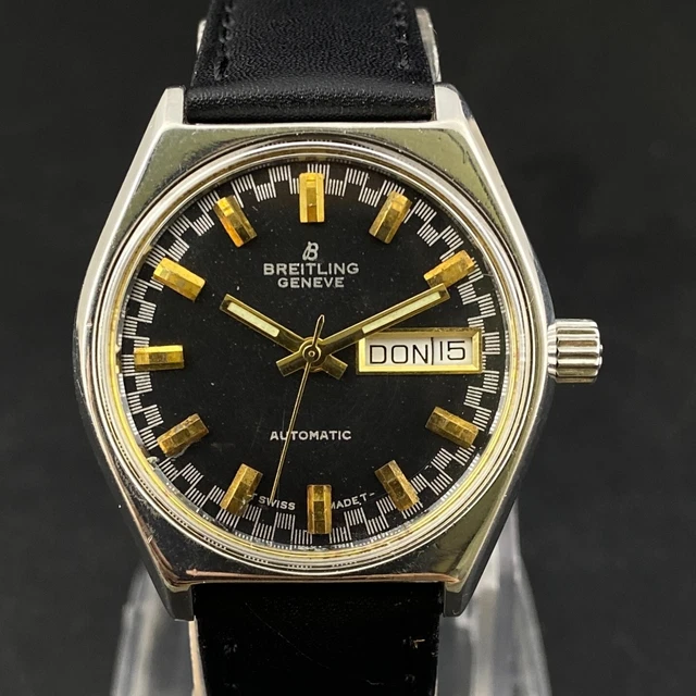 Vintage Swiss Made Breitling Geneve Automatic Day Date Men's Wrist Watch