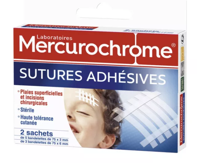 Lot de 2 Mercurochrome pansements plaies peu profondes Sutures adhésives