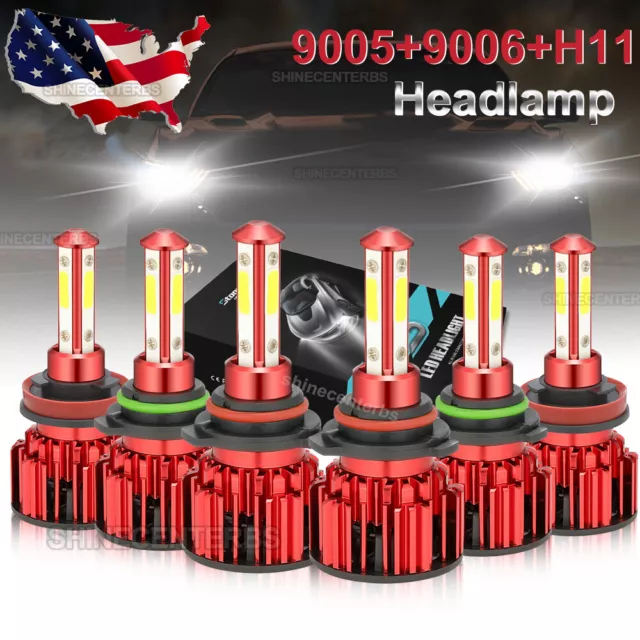 9005+9006+H11 4-Sides LED Combo Headlight High Low Beam Bulb White Fog Light Kit