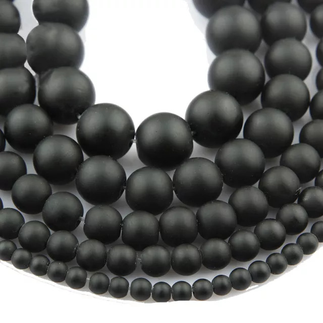 Natural stone Matte Black Jewelry Making Loose Beads 15" Handmade DIY Bracelets 2