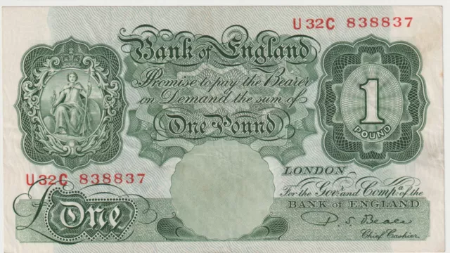 1949 - 1955 Bank of England 1 Pound Banknote - P#369b - Fine - # 31821