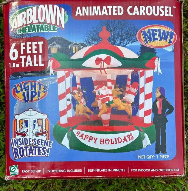 2005 GEMMY ANIMATED Airblown Inflatable 6ft Christmas Carousel 39.99