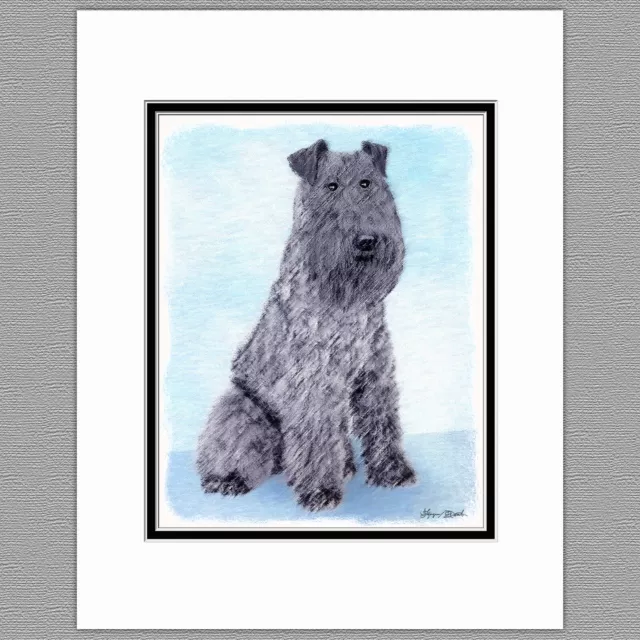 Kerry Blue Terrier Dog Original Art Print 8x10 Matted to 11x14