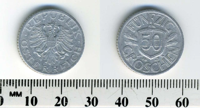 Austria 1947 - 50 Groschen Aluminum Coin - Imperial Eagle with Austrian shield 5