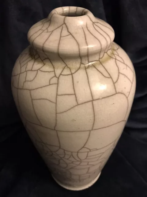 MCM French Raku Studio Art Pottery Stoneware Crackle Vase Urn 12” Signed