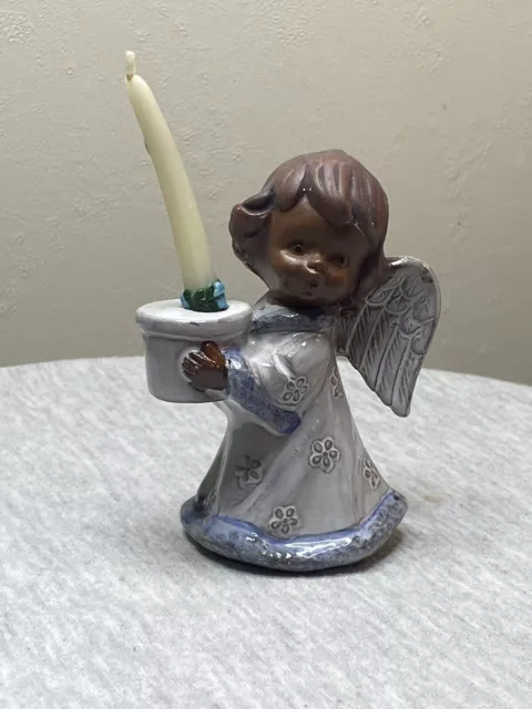 Brown Clay Girl Figurine Pottery Angel Wings Cherub Robe Brown/red Clay MCM