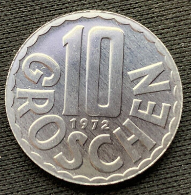 1972 Austria 10 Groschen Coin PROOF  ( Mintage 81K )  Rare World Coin     #N102
