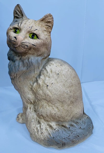 Antique Cast Iron Hubley Cat Doorstop Statue 9” Persian Cat Statue
