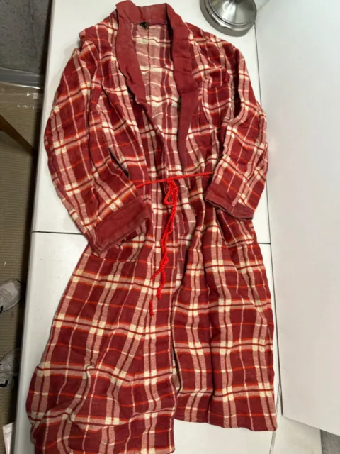 Vintage 40s Red Plaid Blanket Robe Pockets Acetate Cotton Beacron by Beacon OSFA
