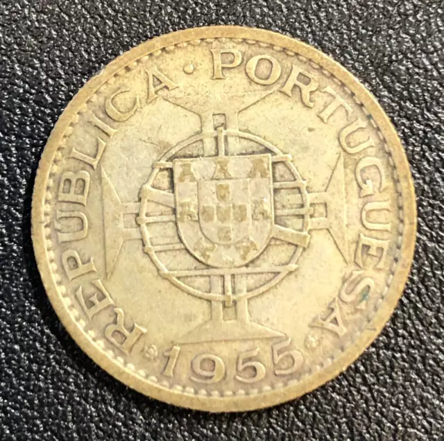 1955 Angola Portuguese Ten 10 Escudos Silver World NICE Coin!