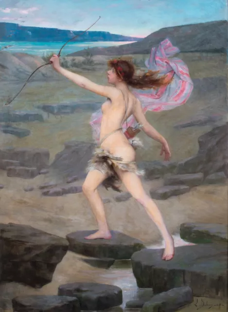 Large 19th Century French Nude Girl As Huntress Diana Louis Auguste DUBOIS