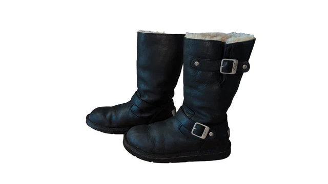 UGG Kensington Women's Moto Biker Boots Black Leather Sherpa Fur Lined Sz 7 UGG Kensington Women's Moto Biker Boots Black Leather Sherpa Fur Lined Sz 7