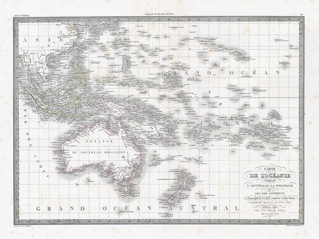 1841 CARTE DE L'OCEANIE Oceania Australia Nouvelle Holland Map Lapie (LP9)