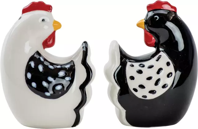 Farmhouse Rooster Salt & Pepper Shakers, Hand-Painted Ceramic, 2 Piece Set