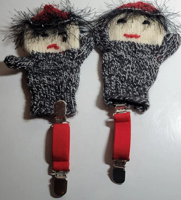 Children's Wool Mittens Handmade 1 of a kind  Brand New Attaches to Coat