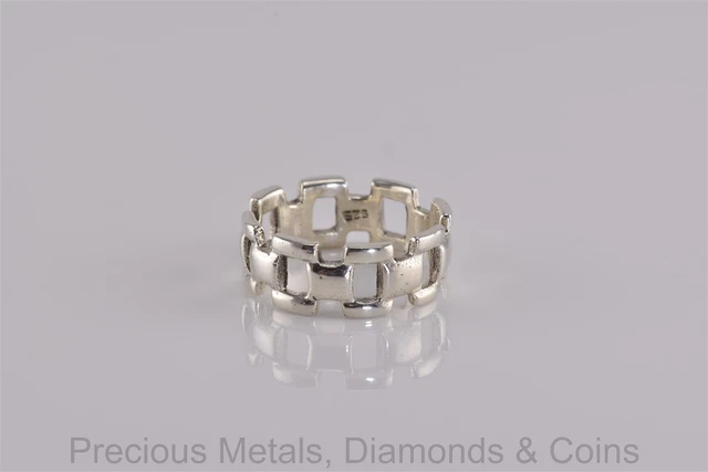 Sterling Silver 7mm Bar Linked Band Ring 925 Sz: 7