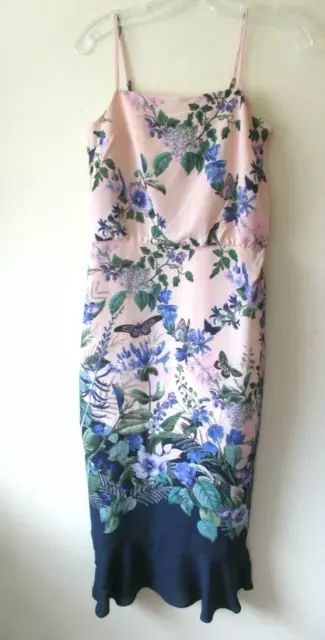 Oasis Blush Pink Dress Sz 8  Blue Crepe Ltd Edition Fitzwilliam Column Floral