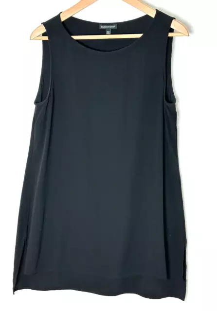 Eileen Fisher Womens Black 100% Silk Tank Top Tunic High Low Sleeveless Small