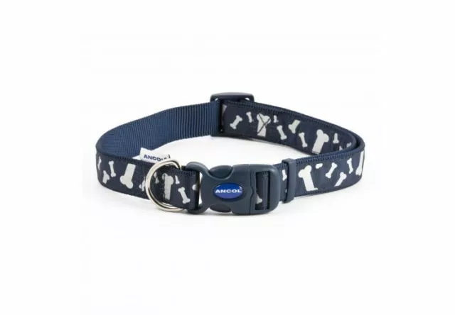 Ancol Paw And Bone Reflective Adjustable Collar, Blue Size 2-5, 10-20