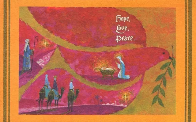 UNUSED 1960s Atomic CHRISTMAS Card DOVE Peace HOPE Nativity Magi Mid Century Mod