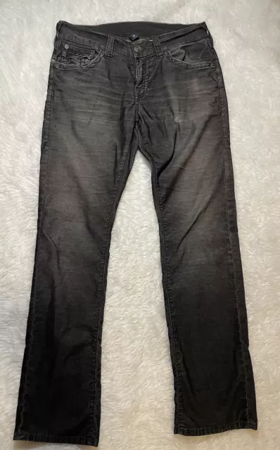 True Religion Jeans Men Black Corduroy Ricky Faded Relaxed Straight Size 31