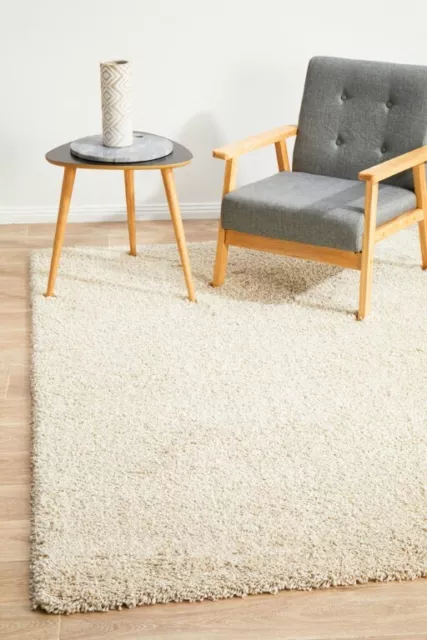LAGOON Cream White Large Modern Rug Shaggy Shag Floor Mat Carpet